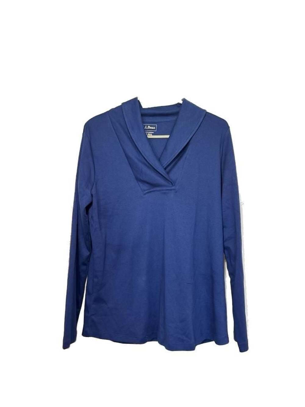 H: L.L. Bean Womens Blue Pullover Shawl cowl Neck Long Sleeve Cotton Med royal